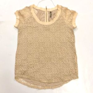 Thyme XL Cream Lace Top zipper back stretchy shirt sleeve Excellent Condition